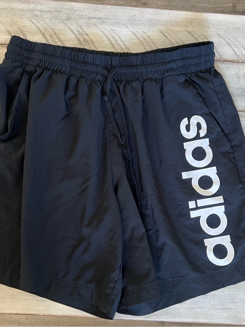 adidas Black Athletic Shorts with White Vertical Logo